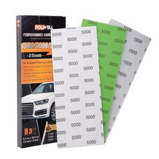 [ 1057671 ] 폴리웰 프리미엄 자동 사포 키트: 9.1cm x 22.9cm 습식/건식 폴리싱 시트 (1500/3000/5000 그릿) - 클리어 코트 스크래치 리무버, 혼합
