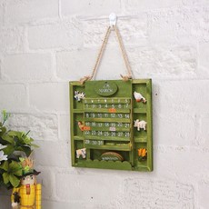 妃雪森 田園木質日曆 掛曆 居家裝飾 月曆 行事曆 擺飾 拍照道具 交換禮物, 綠色掛歷（送無痕釘繩子）