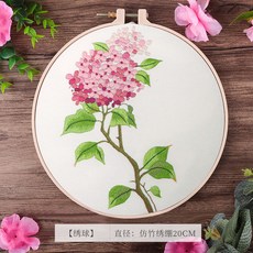 臺灣出貨 刺繡手工diy材料包自繡初學者材料包古風繡花團扇家居裝飾送禮物 WUTD, 繡球(材料包20cm防竹繡繃), 1個