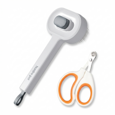 원터치 털제거 애견 고양이 겸용 브러쉬 죽은털 엉킨털 정리 마사지 빗 쉬운청소 피부자극최소화 바늘브러쉬 + 미용가위 증정, 1개, 그레이