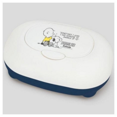 史努比濕巾盒，可愛掀蓋設計，方便攜帶，保持濕巾濕潤，寶寶清潔好幫手, 白蓋深藍底, 1個