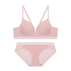 엘르 이너웨어 에어로쿨 컴포트핏 노와이어 올리브그린 브라 팬티 세트