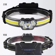 戶外強光充電頭燈 輕量COB燈條 270°廣角泛光 USB充電, 007不含電池, 1個