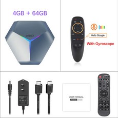 Rey A95X F4 스마트 TV셋톱박스 안드로이드10 HD 4K 60FPS 듀얼 와이파이 구글 넷플릭스 영화 에어플레이 미러캐스트, 4GB+64GB+음성리모컨, 1개