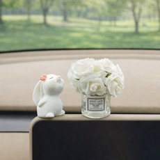 [MSMULTIVERSE] 힐링템 토끼 꽃 자동차 차량 대시보드 인테리어 꾸미기 피규어 소품 장식품, 1세트, 화이트 로즈