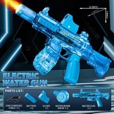 LED 조명이있는 M416 물총 연속 고압 고속 강력한 야외 전기 물총 장난감을 스프레이하는 불꽃 효과, 04 M416 blue