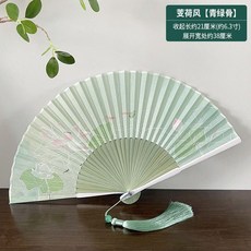 優選 古風扇子摺扇中國風夏季便攜古代漢服旗摺疊小竹扇子梔子花舞蹈扇 副廠商品, 1個, A1-4芰荷風 青綠骨