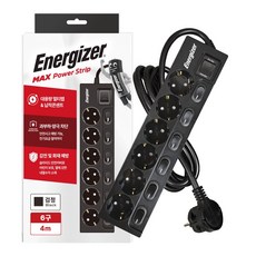 에너자이저 개별스위치 멀티탭 6구 납작플러그 과부하차단 16A, 1개, 블랙(개별스위치 6구), 4m