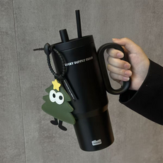 Ait 대용량 빨대 보온보냉 스텐 텀블러, 2개, 720ml, 블랙+나무별