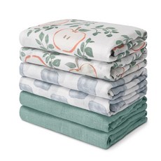 GLLQUEN BABY 유아용 담요 남아용 면 모슬린 포대기 담요 여아용 신생아 사각형 통기성 및 부드럽고 얇은 아기 담요 이중 흡수성 유아 포대기 랩 - 3팩 선 1333, 애플 파라다이스