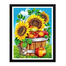 히여 해바라기 사과 원형 / AB포인트 비즈 보석십자수 DIY 패키지 BH-131 40 x 50 cm, 혼합색상, 1세트