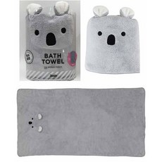 東京速購 Carari Zooie 可愛動物造型三倍吸水速乾浴巾120*60，超細纖維柔軟親膚，多款可愛動物造型可選, 1個, 無尾熊