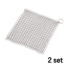 하우스팡 스텐 316 무쇠전용 반영구 그물망 체인 수세미 2개세트, 7인치, 2개