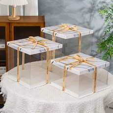 투명 케이크 상자 케익 5호 세트 조각 포장 사각 높은, F. 리본 없는 골드 투명 상자, A. 10인치 32x32x18cm 1층 5세트