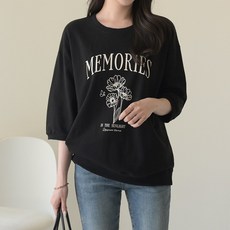 데일리앤 메리아 여성 루즈핏 플라워 프린팅 쭈리 7부 반팔 맨투맨 티셔츠 77