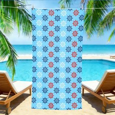 해상용 선박 휠 비치 타월 빨간색 흰색 네이비 프린트가 대형 사이즈의 건조성 모래 방지