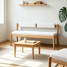 원목 벤치의자 쿠션 편한 인테리어 카페 식탁 벤치 의자 2인용 3인용, 1개, 아이보리125cm