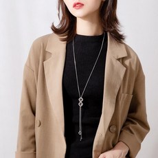 블랙 화이트 크리스탈 길이조절 패션 롱 긴 목걸이