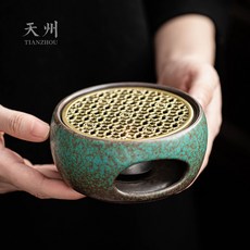 天州復古蠟燭溫茶爐 陶瓷暖茶器底座 加熱茶具配件, 1個, 粗陶蠟燭溫茶爐暖茶器底座酒精燈公杯溫茶台