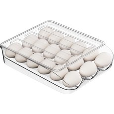 냉장고용 달걀 홀더 16개 용량 자동 롤링 정리함 주방 또는 식료품 저장실용 투명한 적재 가능한 용기 1팩, 1 Pack Holds 18, Clear