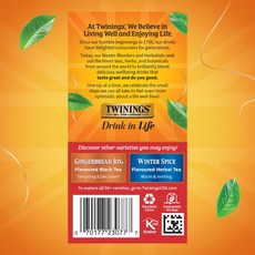 Twinings 오렌지 & 시나몬 스파이스 허브 티 개별 포장된 백 20개(1팩) 천연 카페인 프리 뜨겁거나 차갑게 즐기기 티백 20개 154934, 20개(6개입), 페퍼민트 & 크리미 바닐라