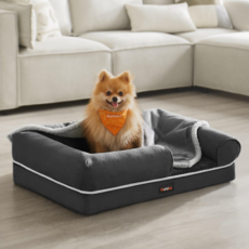 FEANDREA 반려동물 꿀잠 푹신한 미끄럼 방지 사각 강아지 방석 쿠션, 1개, 다크 그레이