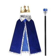 할로윈 왕자 망토 코스프레 파티 액세서리 세트 공연 왕 황제 의상 소형 블루 2종세트(왕관/망토)