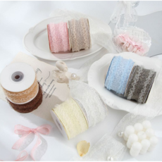 레이스 리본 셔링 쉬폰 원단 25mm 리본 공예 부자재 재료 90cm, 1개, 006보라