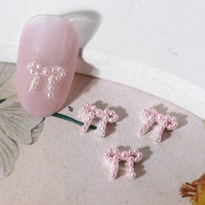 백억언니 파스텔 풀진주 리본 네일파츠 4개입, 1개, 핑크 4개입 (P704)