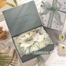 母親節禮物推薦：送長輩時尚絲巾禮盒，實用生日禮品，媽媽婆婆最愛, 金邊荷葉絲巾+禮盒, 1個
