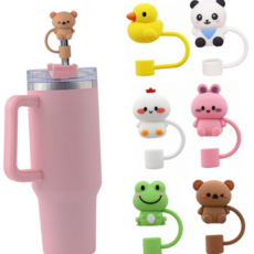 곰돌이 텀블러 빨대 마개 캐릭터 스탠리 빨대 마개 커버 먼지, 12. 원형 민트