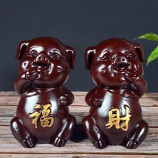 黑檀木 福財豬 擺件, 如圖所示, 1個