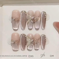 GUEFOON 貓眼穿戴甲貼片, 1個, 枯葉碟（長橢圓）:XS（5711）