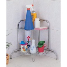 台灣製造＊304不鏽鋼落地式轉角置物架 三角架 架腳可調整高度 304不銹鋼 雙層角落架 沐浴乳 洗髮架 轉角架 置物架, 1個, 不鏽鋼色