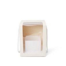 開窗方形手提花盒，單面開窗pvc透明方形手提折疊鮮花包裝永生花DIY花藝包裝盒禮物盒 (5個打包價), 大號米色5個1包, 1個