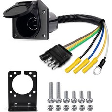 Nilight 4구 플랫에서 7구 원형 RV 블레이드 트레일러 어댑터 역방향 플러그 및 장착 브래킷, 4Way to 7Way Trailer Adapter