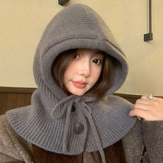 니트모자 안은진 구혜선 바라클라바 20대모자 코바늘가방 카시라 들러리 패턴 히잡 모자 남녀공용모자 통기성 겨울모자 보온모자 니트스카프 50대여성코디 귀여운 울버킷햇 모자종류 위드, 일반 사이즈, 카라멜 머리 버튼