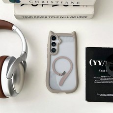 귀여운 고양이 귀 맥세이프 케이스 갤럭시 S25 울트라 S24 S23 플러스 투명 PC TPU 마그네틱 커버 무선 충전, For Samsung S25Ultra, 그레이