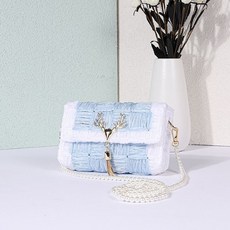 diy 핸드메이드 뜨개질 가방 여자친구 가방 자작하다, GUAW-화이트+블루(재료 꾸러미 직접 만들기) 배달, 1개