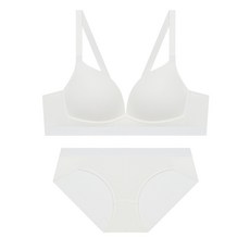 엘르이너웨어 데일리 코튼 컴포트핏 노와이어 브라 팬티 세트 - 화이트