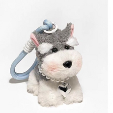 狗造型毛絨鑰匙圈 包包掛飾, 1個, 珍珠項鏈灰色雪納瑞【手繩款】