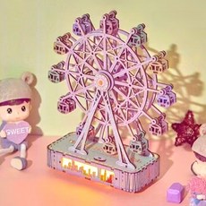 [시즌특가] REGN 움직이는 DIY 대관람차 오르골 무드등 뮤직박스, 120 피스