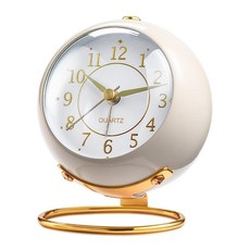 Tetino 아날로그 알람 시계 레트로 백라이트 귀엽고 심플한 디자인 소형 책상 야간 조명 조용한 똑딱 없음 배터리 전원 장식 침실 여행 주방 침대 옆 데스크탑용, 화이트