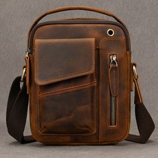 男生包包 真皮側背包 單肩包 小方包 牛皮 日常包, 棕色