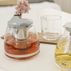 키친프리 홈 웨어 크림 내열 유리 포트 750ml 열탕용 차주전자 티포트, 1개