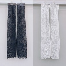 【7萬人收藏】長款防曬蕾絲袖套女夏季薄款護手臂套袖甜美彈力透氣開車遮陽袖子, 白色+黑色（2雙裝）, 1個