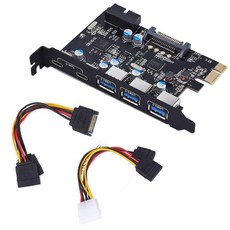 YEELIYA PCI-E to 타입 C (2) 타입 A (3) USB 3.0 5포트 PCI 익스프레스 확장 카드 확장 카드 확장 USB 3.0 포트 2개 윈도우 7/8/10, YEELIYA PCI-E to 타입 C (2), 타입