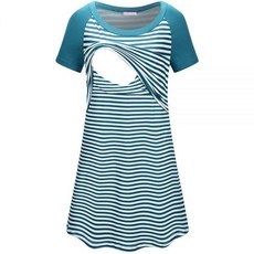 [ 939346 ] 조이맘 병원 모유 수유 잠옷용 임산부 래글런 배송 드레스 화이트 시안 스트라이프