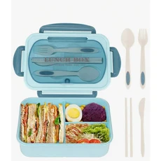 성인용 세트 도시락 3칸 전자레인지 및 식기세척기 사용 가능 (칼 포크 포함), 02 딥 블루
