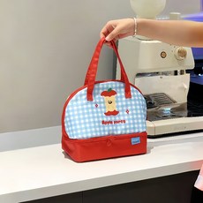 머스코 보냉가방 보온가방 보온보냉 피크닉백 도시락가방 29NSI, 블루화이트 체크무늬 애플 2중 대용량